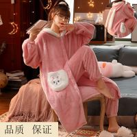 睡袍女冬季法兰绒睡衣女秋冬加绒加厚甜美睡裙珊瑚绒款家居服