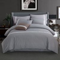 棉刺绣四件套高支高密拼接色全棉简约商务床上用品