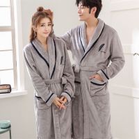 冬季法兰绒情侣睡袍浴袍睡衣男士女士长款春秋冬天珊瑚绒加厚浴衣