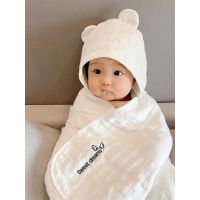 新生儿全棉6层纱布吸水宝宝浴巾婴儿包巾儿童带帽子斗篷包被可裹