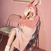 /睡衣女秋冬保暖家居服珊瑚绒女睡袍睡裙连帽可爱可外穿
