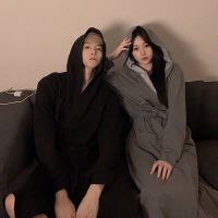 情侣睡袍女秋冬季男女连帽ins风网红长款棉大码浴袍可外穿