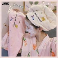 日系珊瑚绒干发帽刺绣星球吸水速干可爱包头巾加厚洗发帽子干发巾