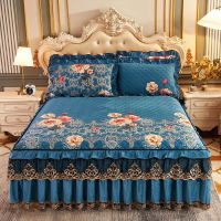 可拆洗夹棉床裙单件欧式冬季水晶绒床罩防静电床套席梦思防滑床围