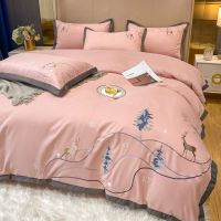 欧式轻奢简约水洗棉床单被子四件套秋磨毛被套床笠被套