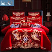 优家全棉棉中式 婚庆龙凤 刺绣 四件套