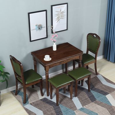 小户型北欧可折叠餐桌椅组合美式实木伸缩餐桌多功能吃饭家用桌子