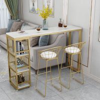 北欧大理石吧台家用客厅隔断长条靠墙窄桌子铁艺现代简约吧台桌椅