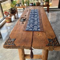 老榆木门板桌复古怀旧吧台旧木板原木实木风化板茶桌茶台民俗
