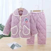 秋冬季儿童珊瑚绒睡衣女童加厚夹棉男童法兰绒宝宝小孩家居服套装