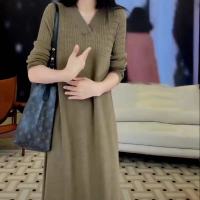 2021法式名媛过膝针织毛衣连衣裙女秋冬款内搭高腰打底裙长袖色15天内发货