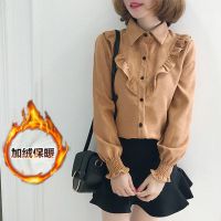 常规/加绒加厚 秋冬装荷叶边衬衫韩版长袖女百搭系带蝴蝶结衬衣潮