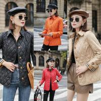 套里英伦风色2021秋冬新短款气质修身保暖菱形格棉服外套女15天内发货