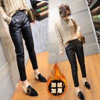 pu皮裤女加绒不加绒秋冬季哈伦裤女2021新款韩版潮款松紧腰休闲裤