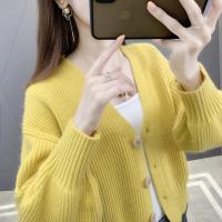 2021年春灯笼袖短款针织开衫女2020秋新款宽松慵懒风毛衣外套