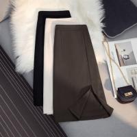 毛呢半身裙女2021秋冬新款显瘦遮胯高腰a字裙开叉中长裙包臀裙子