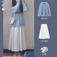 大码女装秋季套装女2021新款洋气显瘦懒慵风针织毛衣半身裙两件套15天内发货