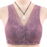 前扣式文胸前扣妈妈内衣款50到60岁蕾丝内衣中老年人胸罩大码薄款