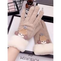 手套冬天女士可爱羊毛绒加绒加厚韩版保暖学生骑车用卡通触屏手套