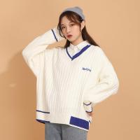 两件套装/单件春秋日系复古拼色宽松慵懒风外穿学生针织毛衣衬衫