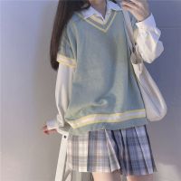 两件套装针织衫v领马甲女宽松小众设计感复古学院风毛衣背心