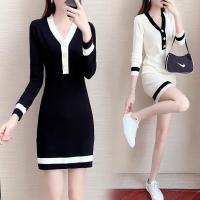 精品秋冬季新款时尚女装中长款毛衣针织连衣裙胖妹妹修身打底衫