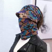 新款女士秋冬天花朵帽加绒加厚针织保暖帽子围脖帽防风护耳骑车帽