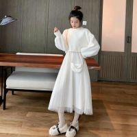 三件套女洋气套装裙子2021秋冬新款仿水貂绒短款上衣+网纱吊带裙