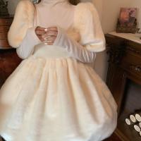 日系温柔风仙女裙毛绒绒连衣裙秋冬2020新款法式复古可爱蓬蓬裙子