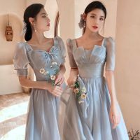 灰色伴娘服2021新款夏季小个子仙气质婚礼显瘦毕业礼服女春秋