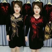 2021冬季加绒加厚烫钻绣花显瘦大码女装胖mm保暖休闲时尚连衣裙潮