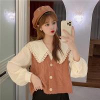 两件套装/单件春季新款韩版娃娃领上衣衬衫女+针织毛衣马甲背心女15天内发货