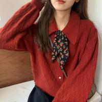 红色毛衣女新年款秋冬圣诞复古短款外套小个子娃娃领上衣外穿