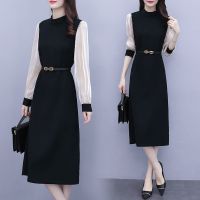 连衣裙2021春秋季新款御姐气质轻熟风减龄收腰显瘦贴身打底中长裙