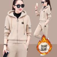 羊羔毛运动套装女冬季加绒加厚休闲服2021新款洋气连帽卫衣两件套