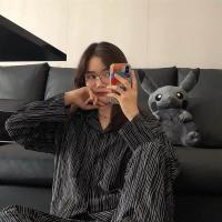 睡衣秋季女学生ins斑马纹黑色睡衣女春秋款女士睡衣家居服女