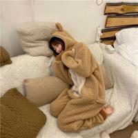 2021秋冬新款可爱加绒加厚小熊睡衣女一体式珊瑚绒动物连体家居服