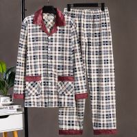 棉睡衣男春秋款长袖开衫男式秋冬季中老年爸爸大码家居服男套装