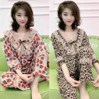 睡衣女2020夏季新款七分袖可外穿睡衣网红睡衣女蕾丝两件套家居服