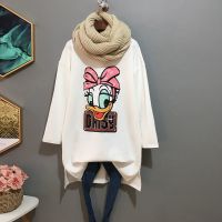 大码女装胖mm长袖t恤女宽松遮肚子上衣春秋白色洋气中长款打底衫