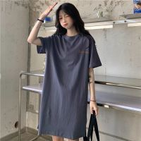 2021新款棉vintage短袖t恤女长款过膝裙子宽松韩版中长款连衣裙