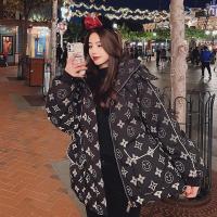 2021新款网红羽绒服女韩版宽松时尚反光条印花面包服潮