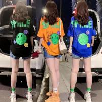 夏新款网红烫钻短袖t恤女2021欧货宽松百搭炸街笑脸显瘦半袖上衣