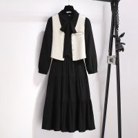 早秋新款洋气减龄时尚气质显瘦遮肉宽松打底裙百搭马甲两件套