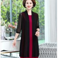 中老年女装夏季网纱外搭中长款宽松大码披肩外套妈妈装开衫防晒衣