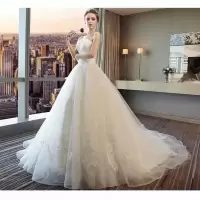 主婚纱新娘礼服拖尾公主小个子2021新款白色抹胸简约韩式奢华森系