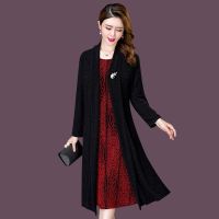 春季新款妈妈装连衣裙婚礼喜婆婆礼服大气上档次女士假两件套