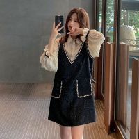 大码女装春季新款洋气假两件长袖连衣裙女胖mm遮肚子仙女裙