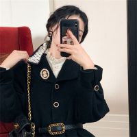 黑色复古赫本风小个子斗篷毛呢外套女秋冬2021年新款显瘦呢子大衣