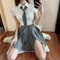 学院风jk衬衣制服套装女夏季2020年新款开叉百褶半身裙两件套裙子